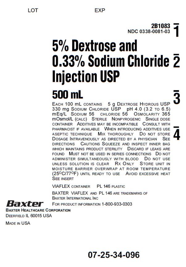 Dextrose & Sodium Chloride Representative Container Label NDC 0338-0085-03