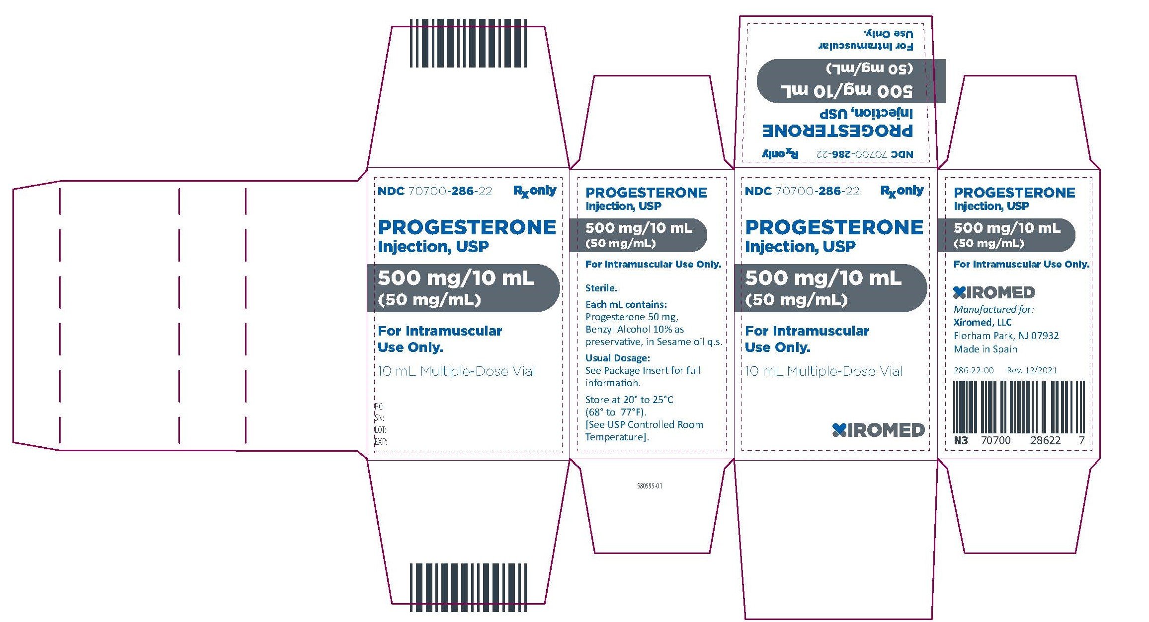 Progesterone Injection-USP-50mg/mL-NDC 70700-286-22-Carton-Label