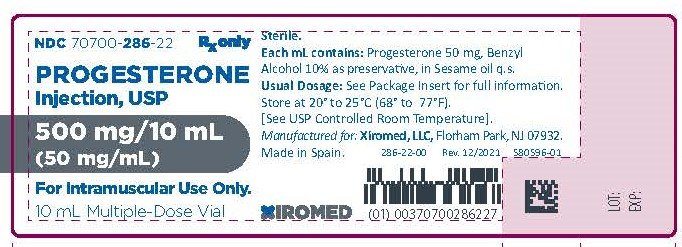 Progesterone Injection USP-50mg/mL-NDC 70700-286-22 Vial-Label
