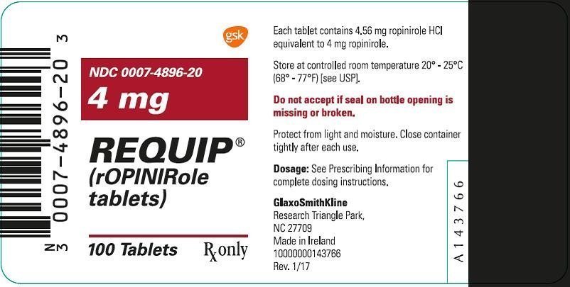 Requip 4 mg 100 count label