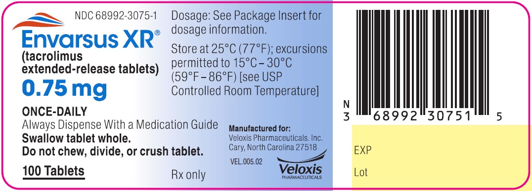 Envarsus 0.75mg 100 count bottle Label