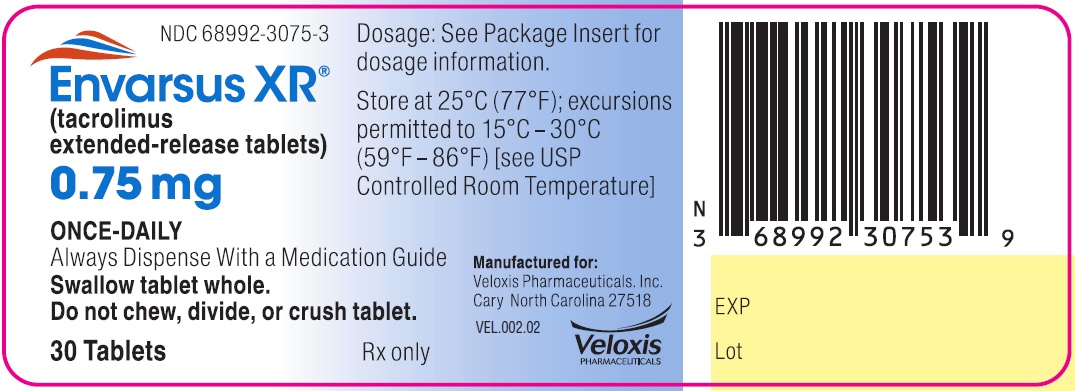 Envarsus 0.75mg 30 count bottle Label