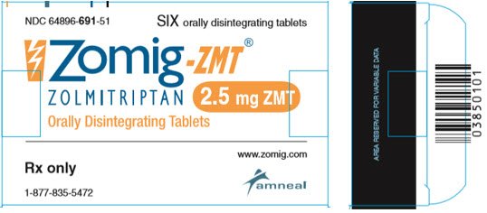 Zomig-ZMT 2.5 mg six orally disintegrating tablets Carton