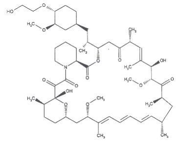 Zortress structural formula of everolimus is (1R, 9S, 12S, 15R, 16E, 18R, 19R, 21R, 23S, 24E, 26E, 28E, 30S, 32S, 35R)-1, 18-dihydroxy-12 -{(1R)-2-[(1S,3R,4R)-4-(2-hydroxyethoxy)-3-methoxycyclohexyl]-1-methylethyl}-19,30-dimethoxy-15, 17, 21, 23, 29, 35-hexamethyl-11, 36-dioxa-4-aza-tricyclo[30.3.1.04,9] hexatriaconta-16,24,26,28-tetraene-2, 3,10,14,20-pentaone. 
							