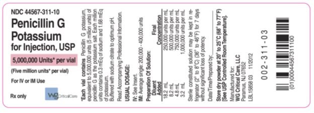 Penicillin G Potassium for Injection, USP 5 mmu vial label image