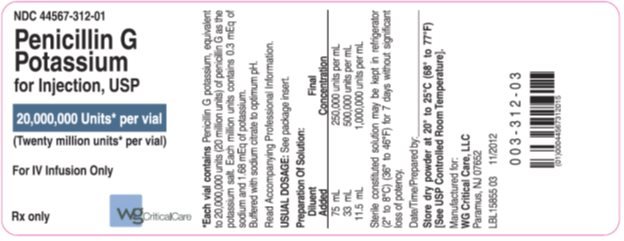 Penicillin G Potassium for Injection, USP 20 mmu vial label image