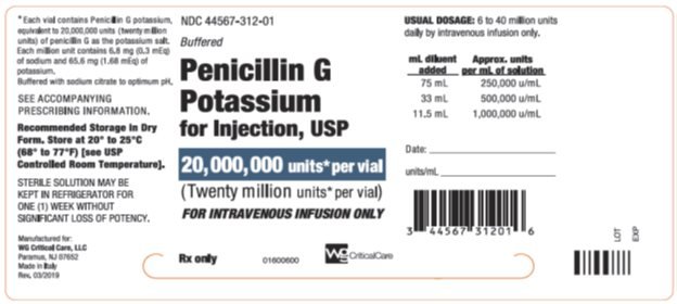 Penicillin G Potassium for Injection, USP 20,000,000 units* per vial label image