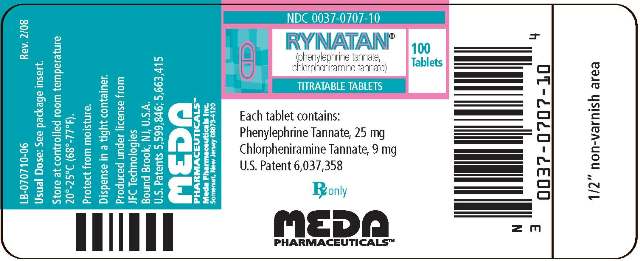 Package Label - Principal Display Panel – 100 Tablet Bottle, Rynatan TitratableTablets 