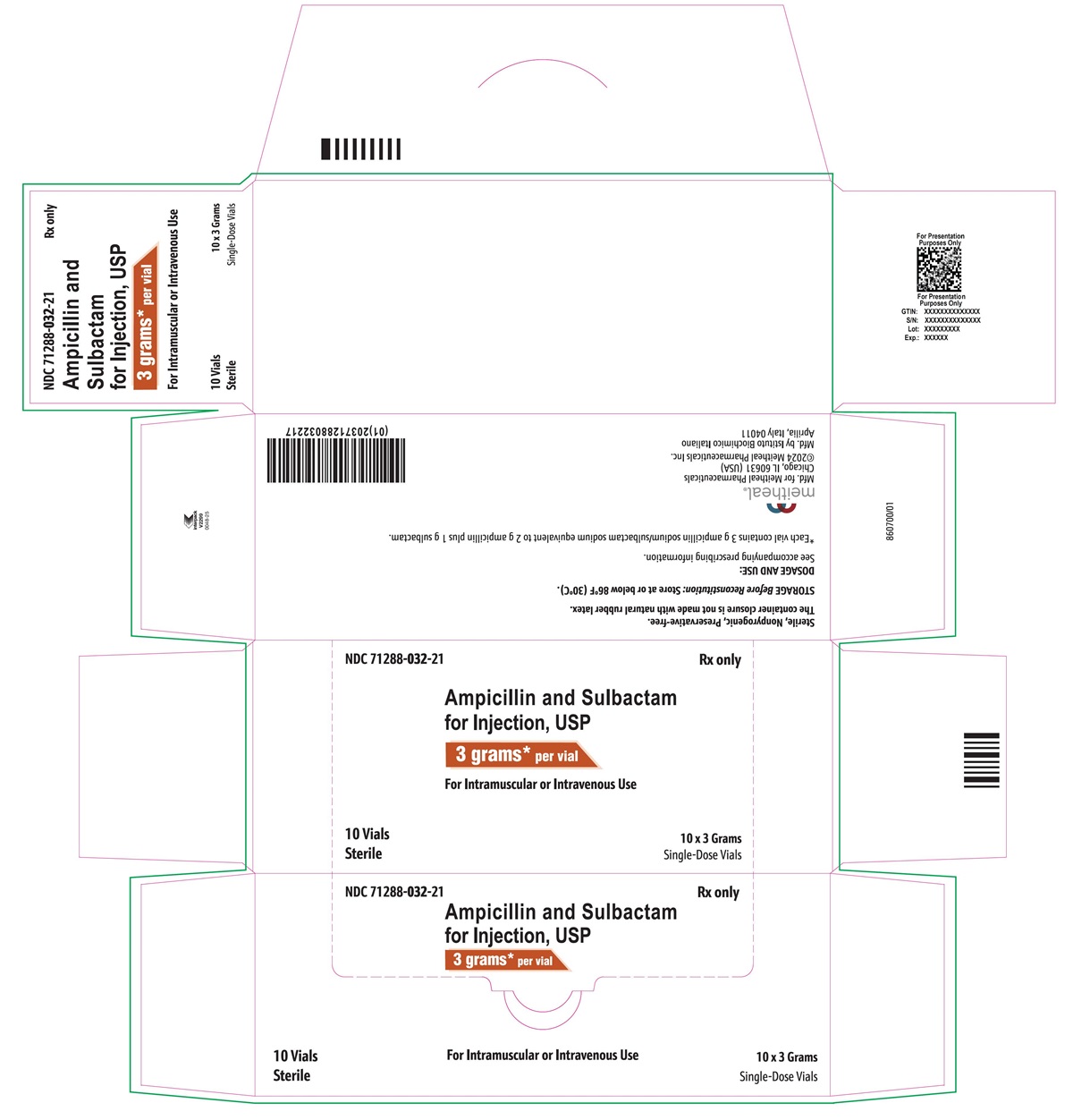 Principal Display Panel – Ampicillin and Sulbactam for Injection, USP 3 gram Carton