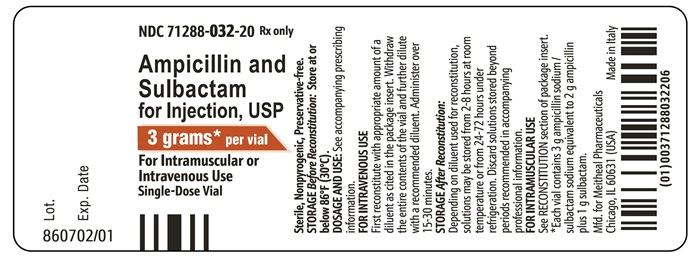 Principal Display Panel – Ampicillin and Sulbactam for Injection, USP 3 gram Vial Label
