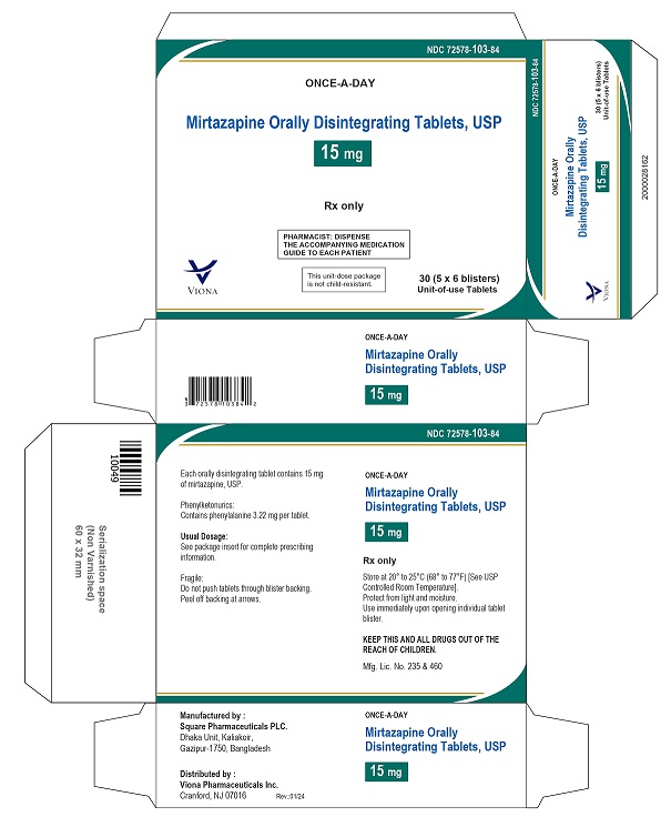 Mirtazapine orally disintegrating tablets USP, 15 mg