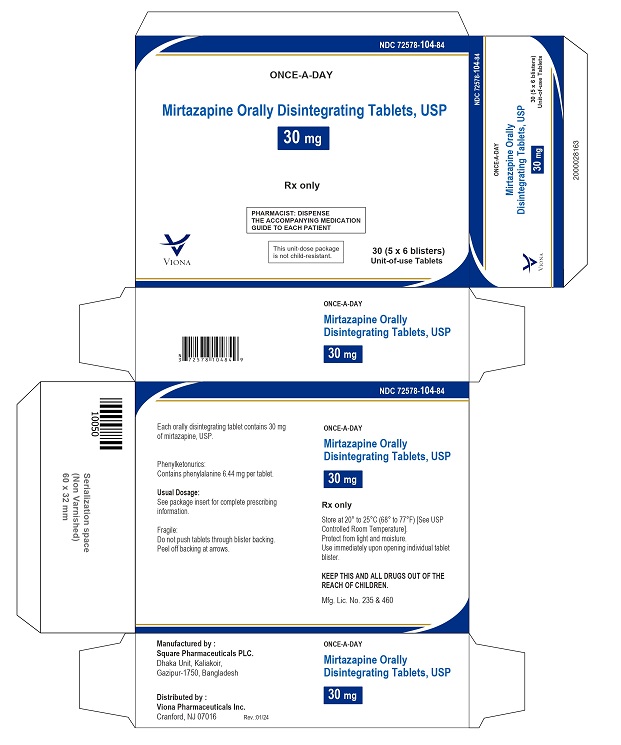 Mirtazapine orally disintegrating tablets USP, 30 mg