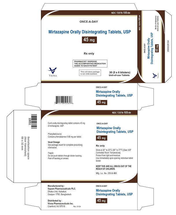 Mirtazapine orally disintegrating tablets USP, 45 mg