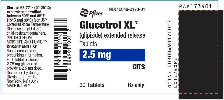 PRINCIPAL DISPLAY PANEL - 2.5 mg Tablet Bottle Label - NDC 0049-0170