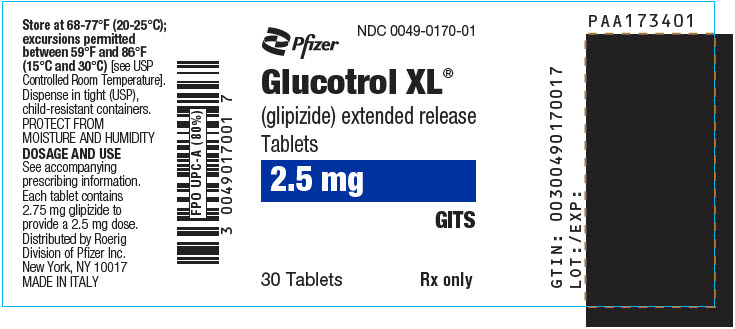 PRINCIPAL DISPLAY PANEL - 2.5 mg Tablet Bottle Label - NDC 0049-0170