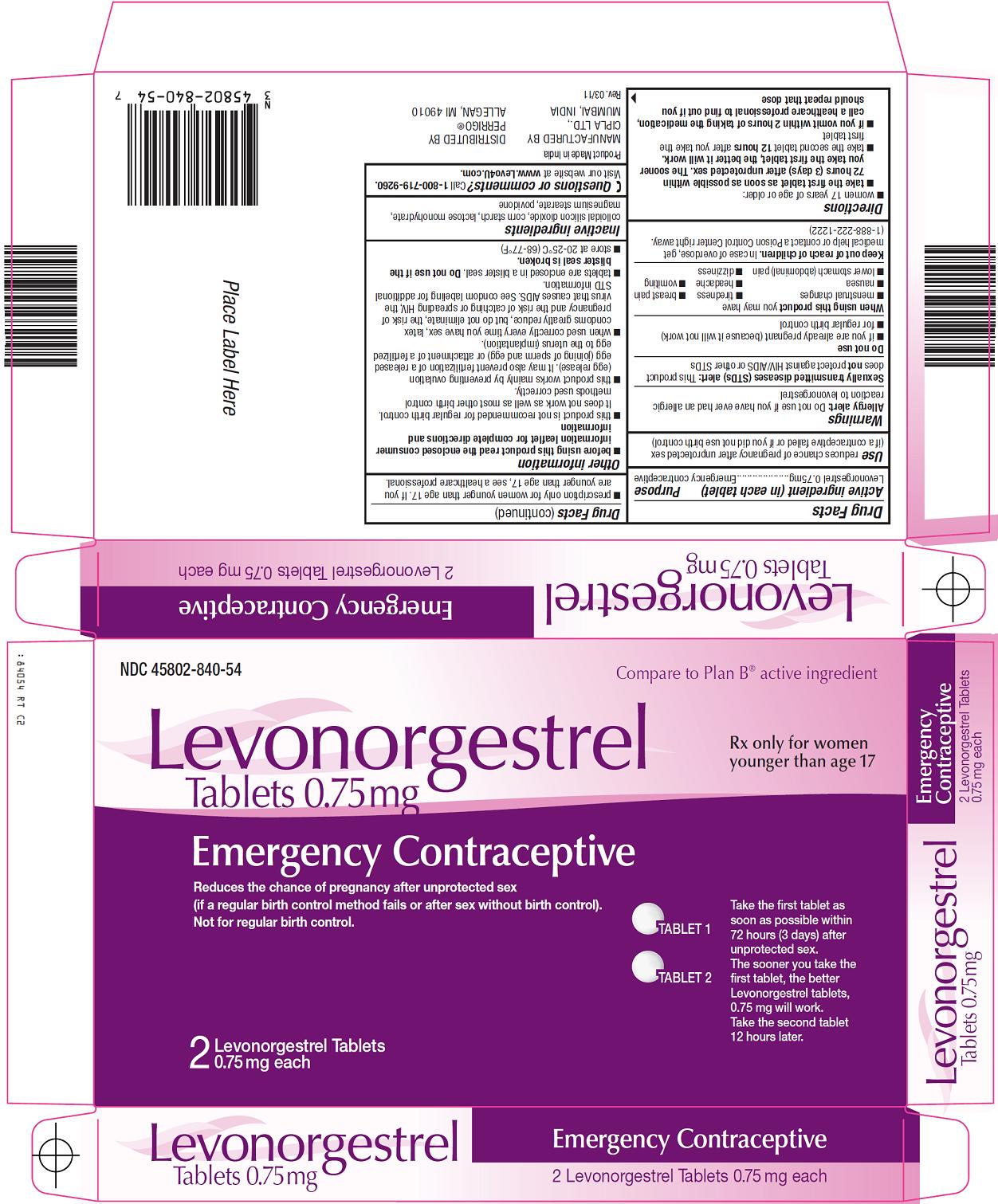 Levonorgesterl Tablet 0.75 mg Carton