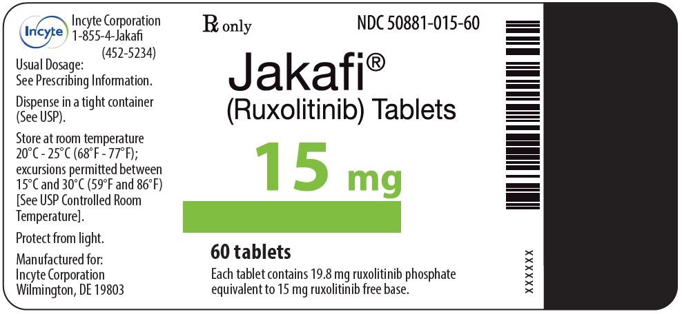 Jakafi (Ruxolitinib) 15mg Tablets - 60 Tablet Bottle Label