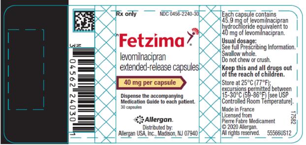 Rx only  NDC 0456-2240-30
Fetzima®
levomilnacipran
extended-release capsules
40 mg per capsule
Dispense the accompanying
Medication Guide to each patient.
30 capsules
