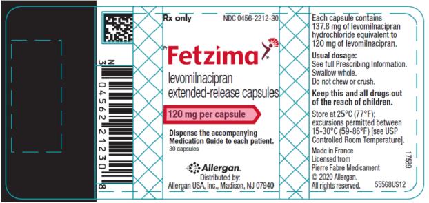 Rx only  NDC 0456-2212-30
Fetzima®
levomilnacipran
extended-release capsules
120 mg per capsule
Dispense the accompanying
Medication Guide to each patient.
30 capsules
