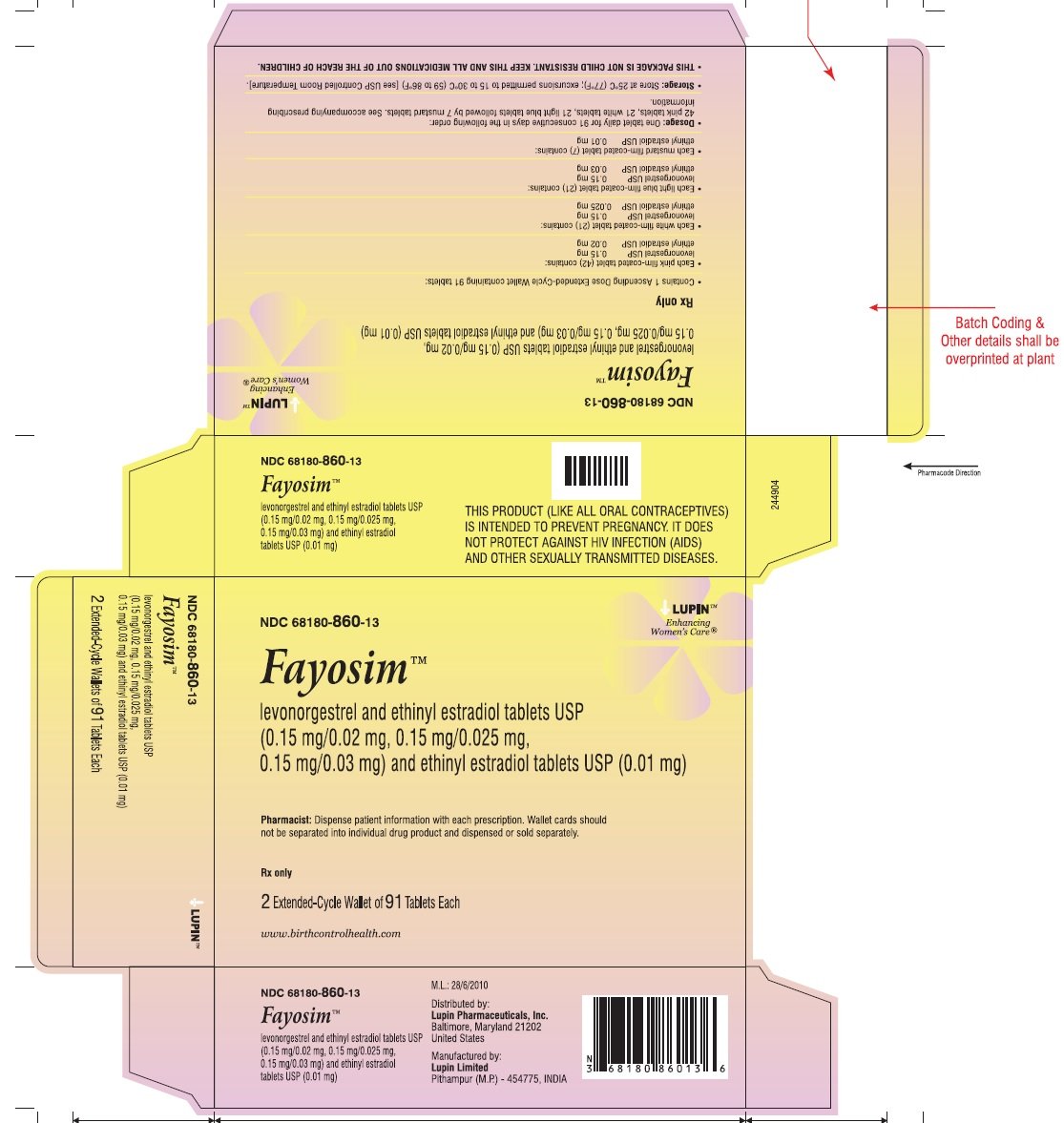 Levonorgestrel and Ethinyl Estradiol Tablets USP, 0.15 mg/0.02 mg, 0.15 mg/0.025 mg, 0.15 mg/0.03 mg and Ethinyl Estradiol Tablets 0.01 mg
							2 extended cycle wallet of 91 tablets in a carton