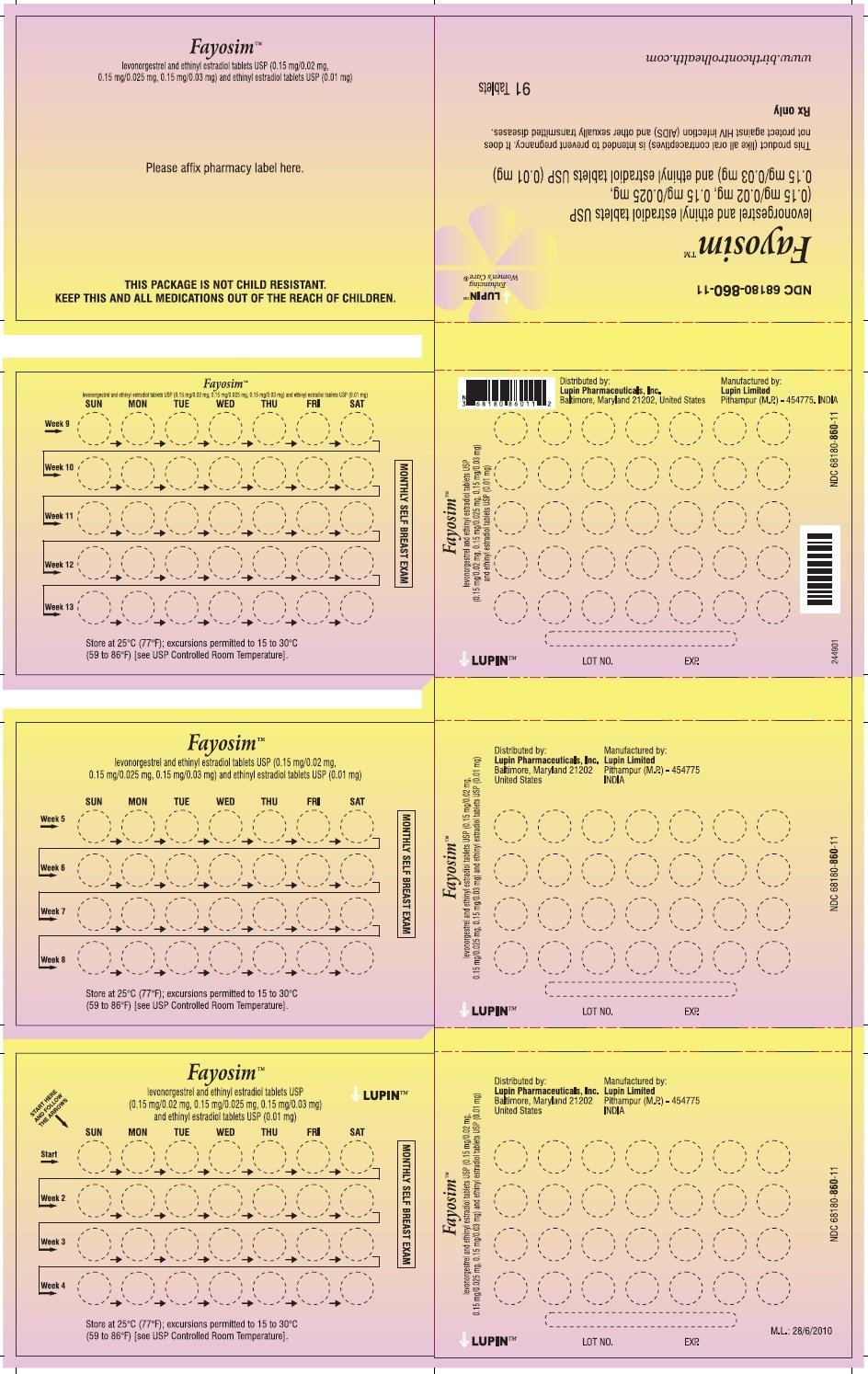 Levonorgestrel and Ethinyl Estradiol Tablets USP, 0.15 mg/0.02 mg, 0.15 mg/0.025 mg, 0.15 mg/0.03 mg and Ethinyl Estradiol Tablets 0.01 mg
							Wallet Label (NDC 68180-859-11)