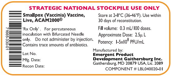 Smallpox (Vaccinia) Vaccine, Live ACAM2000 - Vial Label