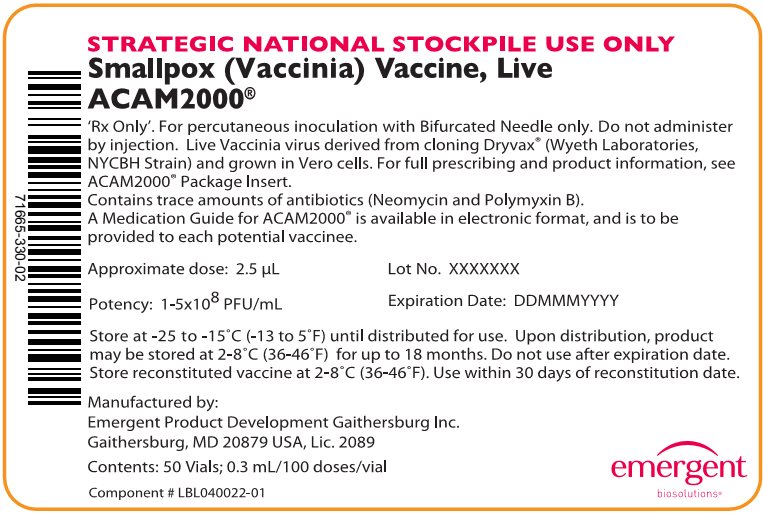 Smallpox (Vaccinia) Vaccine, Live ACAM2000 - 50 Vials Carton Label