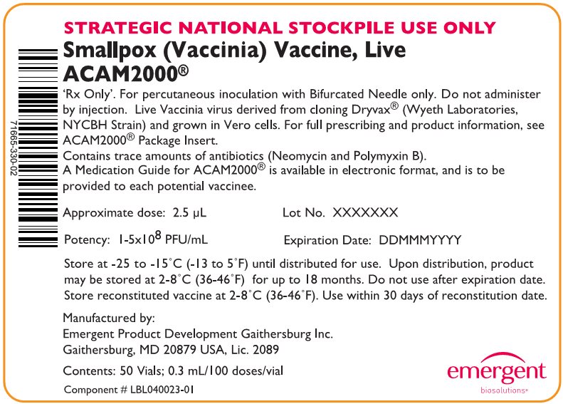 Smallpox (Vaccinia) Vaccine, Live ACAM2000 - 50 Vials Carton Label