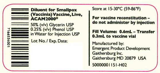 Diluent for Smallpox (Vaccinia) Vaccine, Live, ACAM2000 - Vial Label