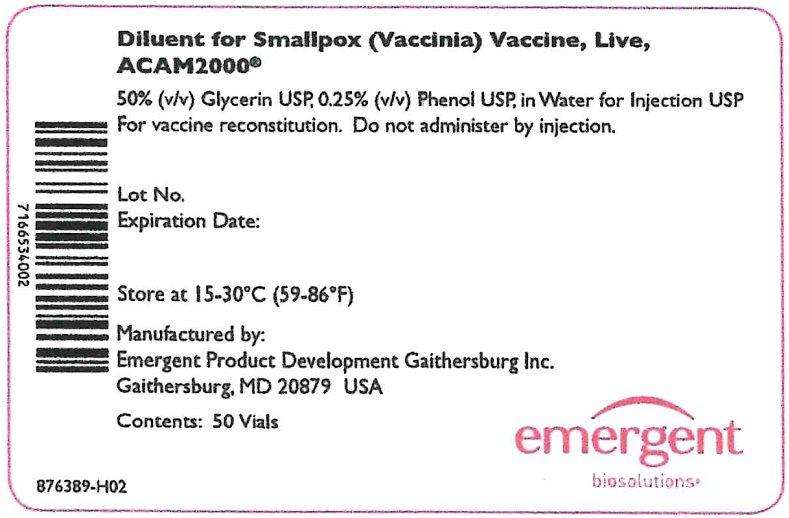 Diluent for Smallpox (Vaccinia) Vaccine, Live, ACAM2000 - 50 Vials Carton Label