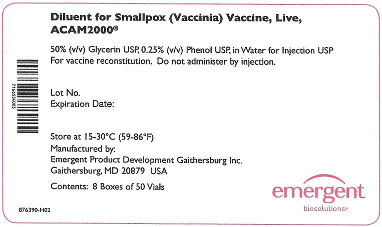 Diluent for Smallpox (Vaccinia) Vaccine, Live, ACAM2000 - 8 Boxes of 50 Vials Case Label