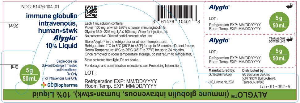 PRINCIPAL DISPLAY PANEL
NDC 61476-104-01
immune globulin
intravenous,
human-stwk
Alyglo
10% Liquid
