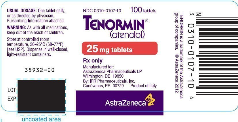 TENORMIN 25 mg tablets Bottle Label 100 tablets